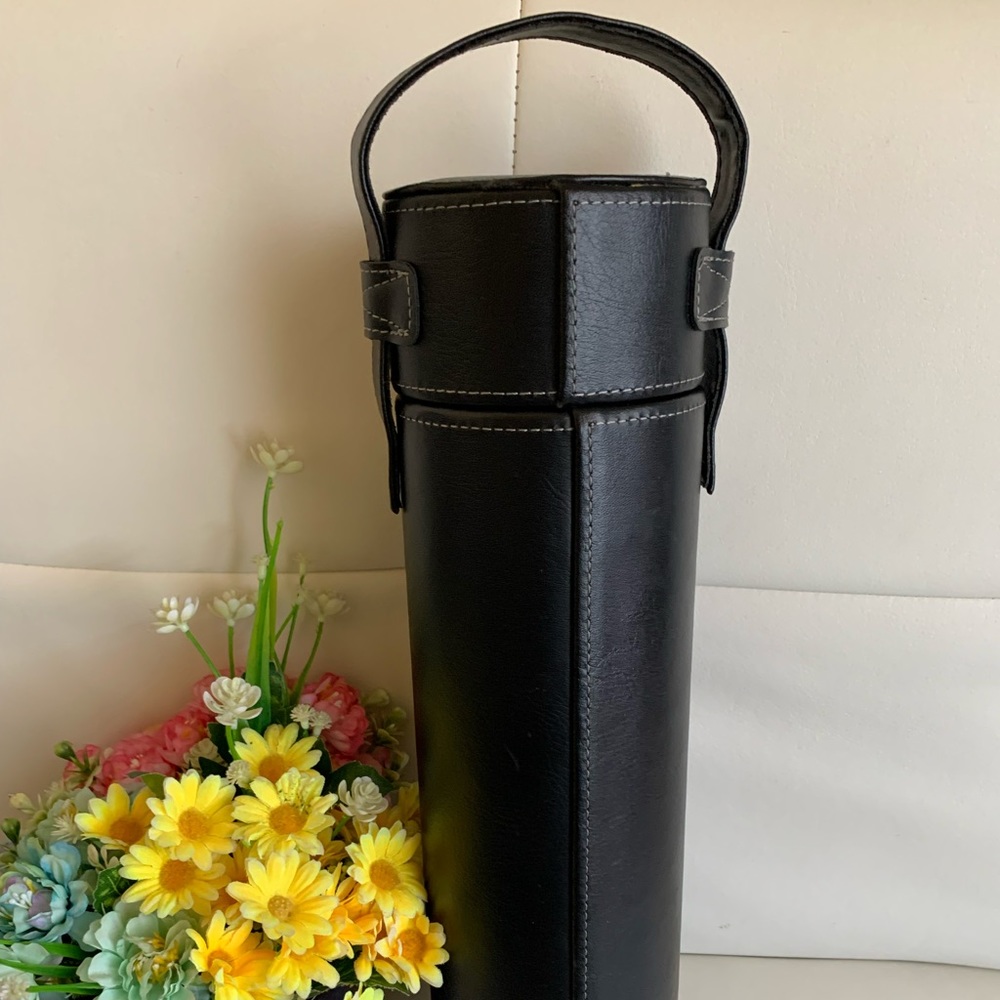 INHABIT Executive Cylinder Single Bottle Reusable Wine Carrier in Black Flip Top